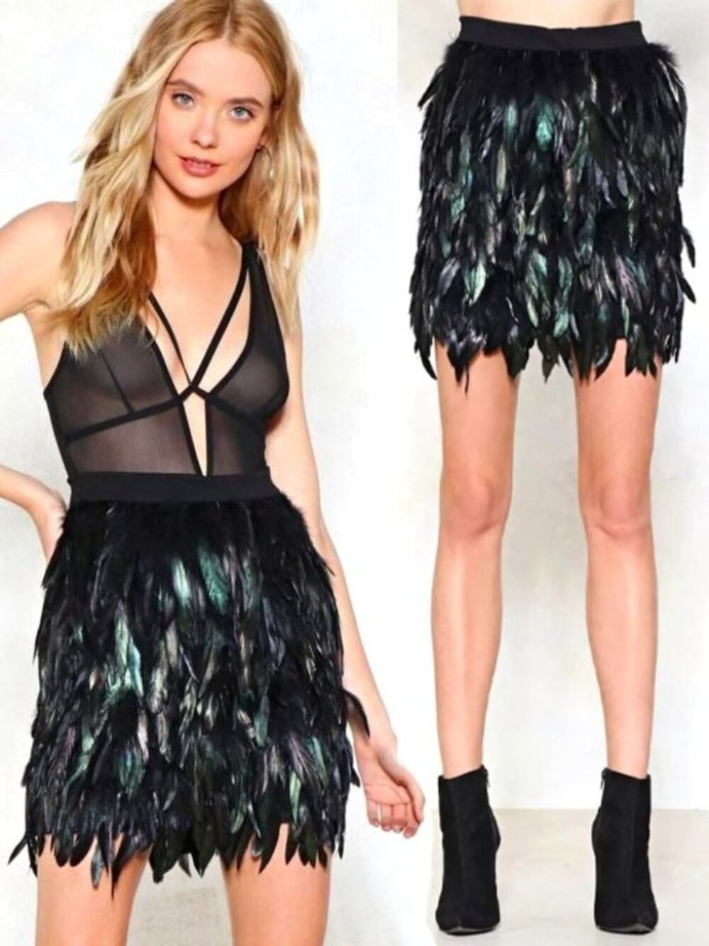 💥STUNNING💥Genuine Feather Mini Skirt in Black